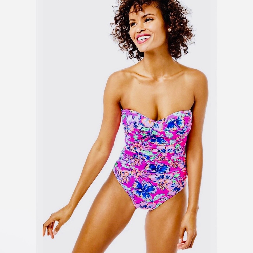 Lilly Pulitzer Pink Floral Strapless One-Piece Swimsuit